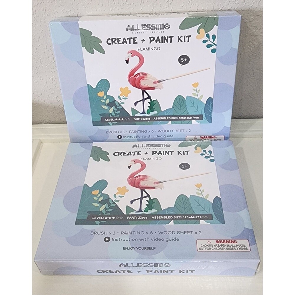 Set of 3D Wooden Flamingo Puzzle Allessimo Reality  Model Paint Craft  Kit